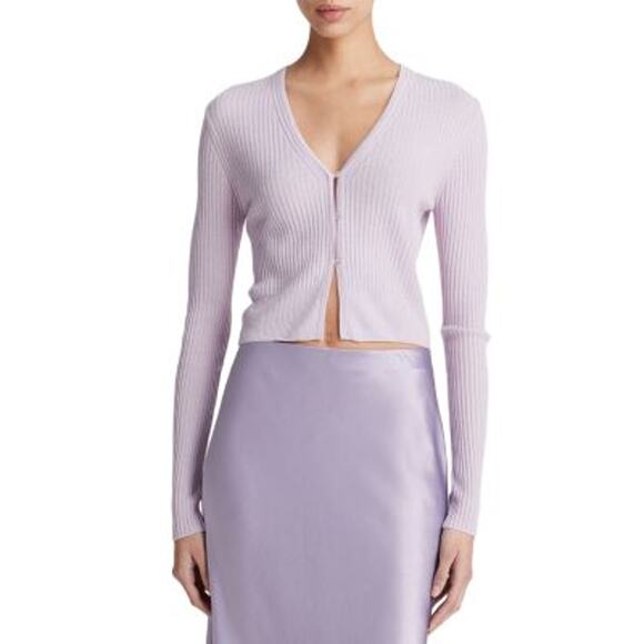 Vince Sweaters - Vince Ribbed Lilac Cropped V Neck Cardigan Size S
